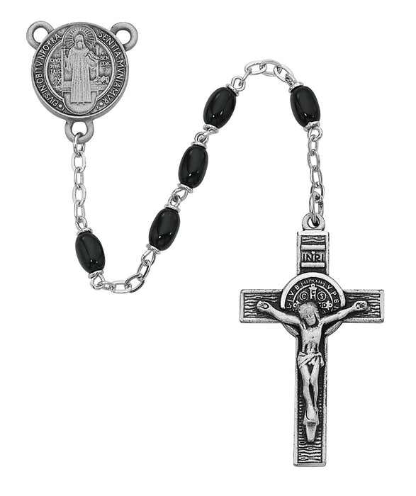 R365DF Black Glass St Benedict Rosary Boxed - McVan