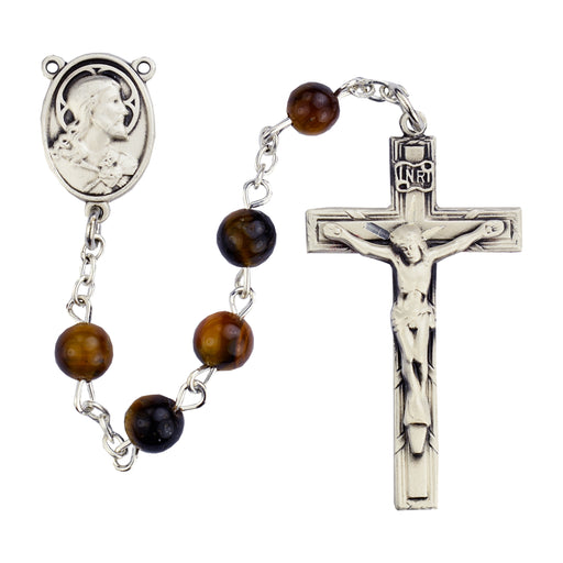 R376SF Brown Oval Wood Rosary Boxed - McVan