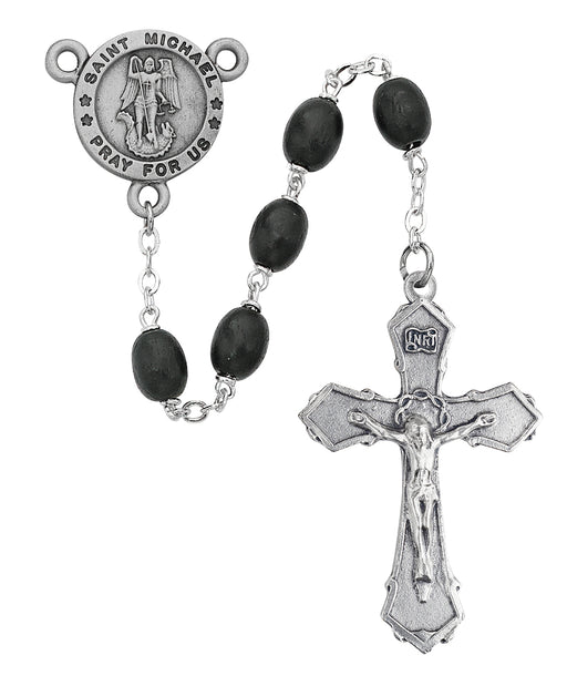R377DF Black Wood St Michael Rosary Boxed - McVan