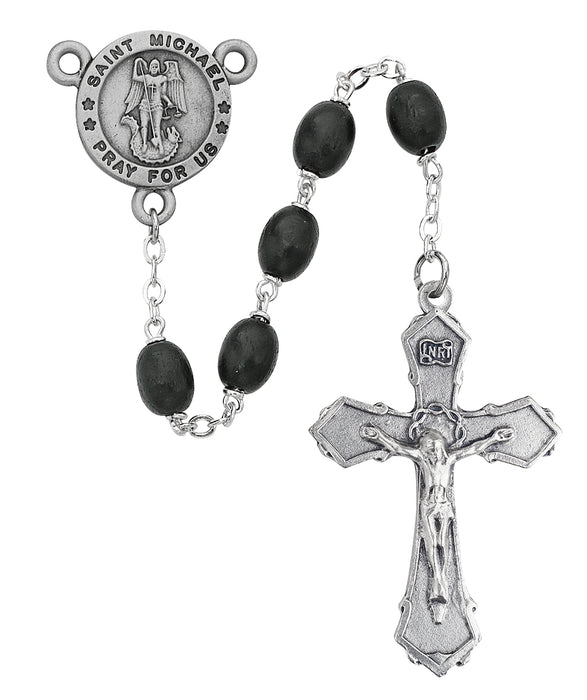 R377DF Black Wood St Michael Rosary Boxed - McVan