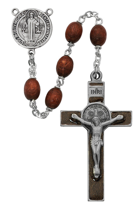 R390DF Brown Wood St Benedict Rosary Boxed - McVan