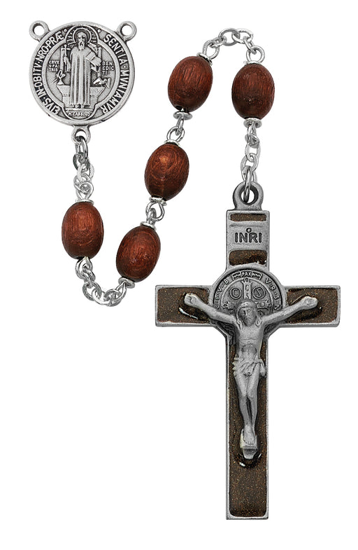 R390DF Brown Wood St Benedict Rosary Boxed - McVan