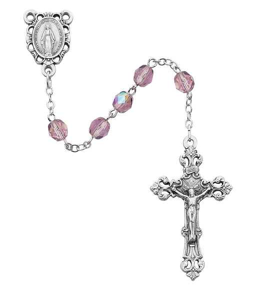 R391-AMG Light Lavender Glass June Rosary Boxed - McVan