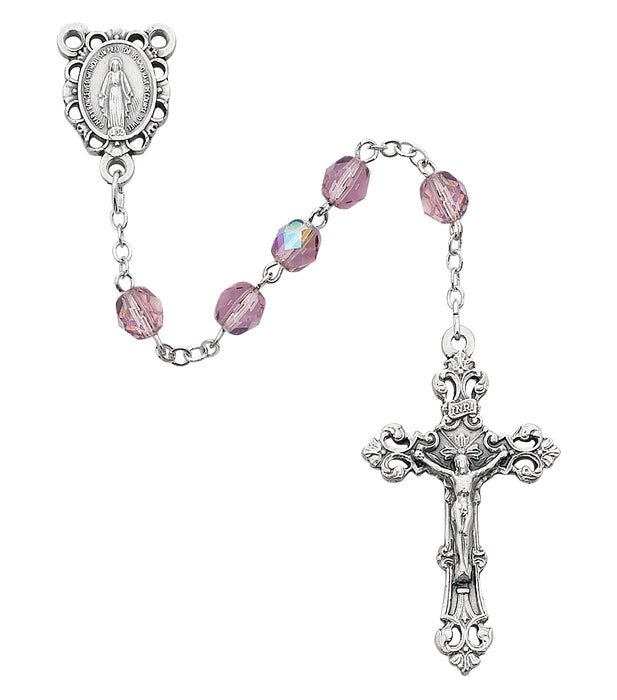 R391-AMG Light Lavender Glass June Rosary Boxed - McVan
