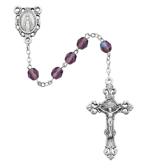 R391-DAG Purple Glass February Rosary Boxed - McVan