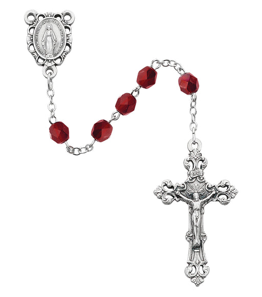 R391-GAG Dark Red Glass January Rosary Boxed - McVan