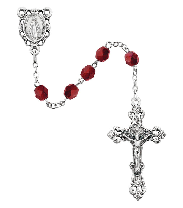 R391-GAG Dark Red Glass January Rosary Boxed - McVan