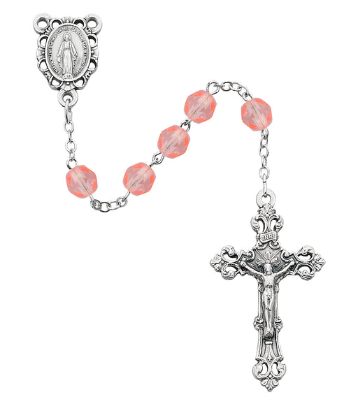 R391-RSG Pink Glass October Rosary Boxed - McVan