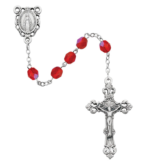 R391-RUG Red Glass July Rosary Boxed - McVan