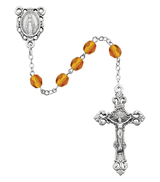 R391-TOG Amber Glass November Rosary Boxed - McVan