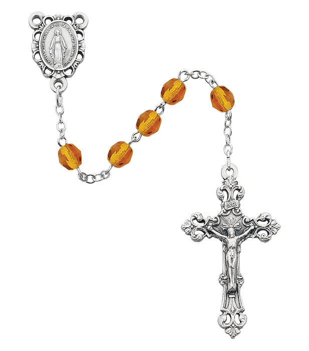 R391-TOG Amber Glass November Rosary Boxed - McVan