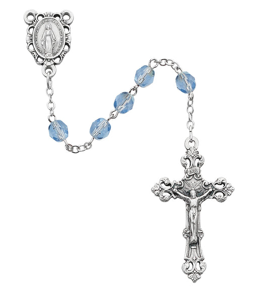 R391-ZRG Light Blue Glass December Rosary Boxed - McVan