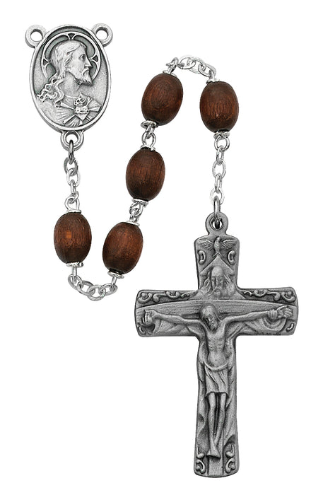 R392DF Brown Wood Trinity Rosary Boxed - McVan