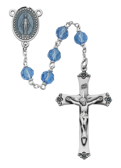 R401DF Blue Tin Cut Crystal Rosary Boxed - McVan