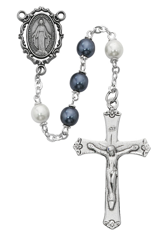 R418DF Blue and  White Pearl like  Rosary Boxed - McVan