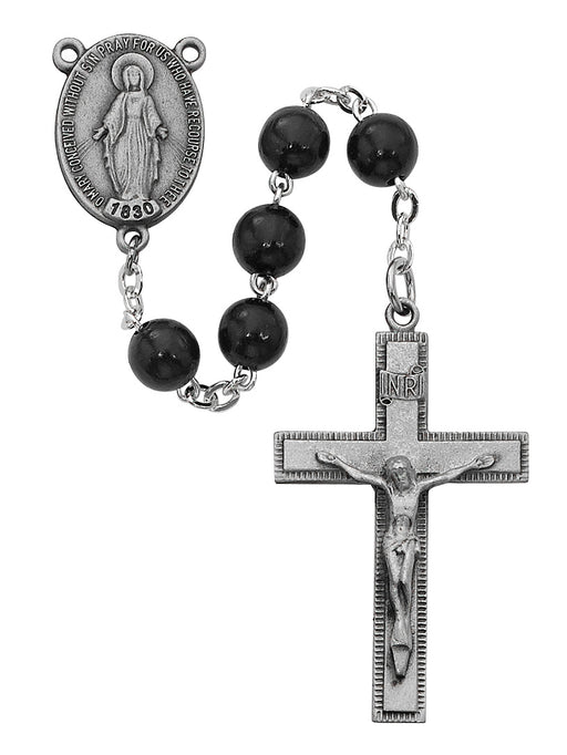 R434LF Black Round Wood Rosary Boxed - McVan