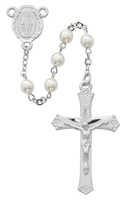 R439RF Pearl like  Glass Rosary Boxed - McVan