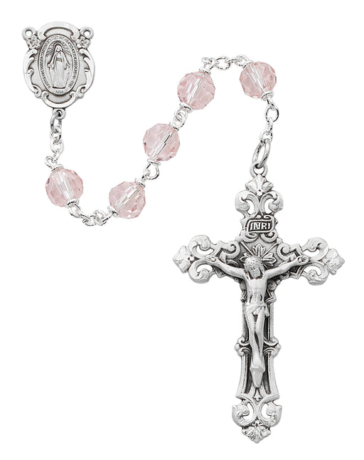 R479RF Pink Crystal Rosary Boxed - McVan