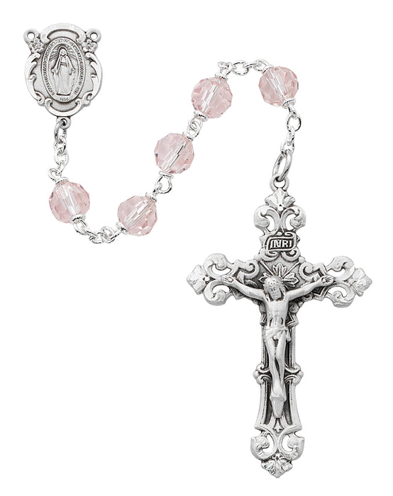 R479RF Pink Crystal Rosary Boxed - McVan