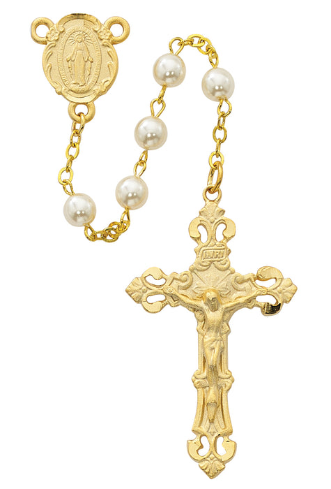 R491HF Pearl like  Glass Rosary Boxed - McVan