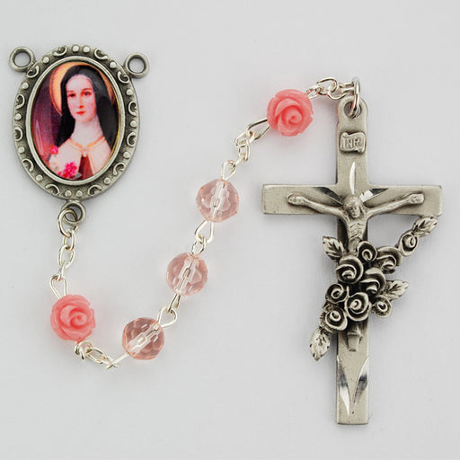 R497DF Pink Glass Therese Rosary Boxed - McVan
