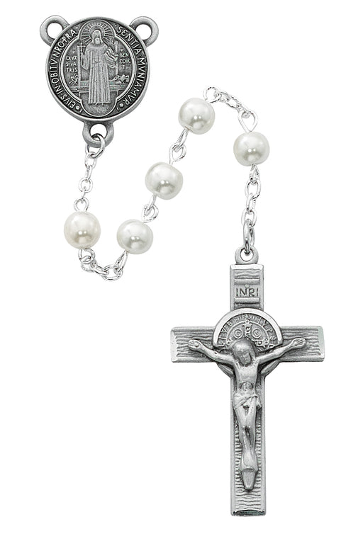 R505DF Pearl like  Glass St Benedict Rosary Boxed - McVan