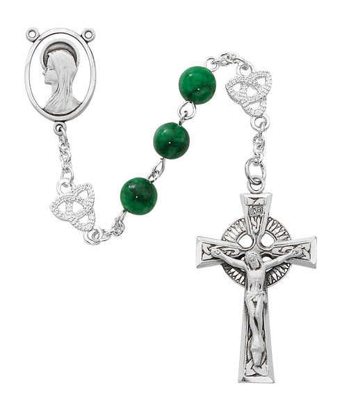 R524SF Irish Jade Glass Rosary Boxed - McVan