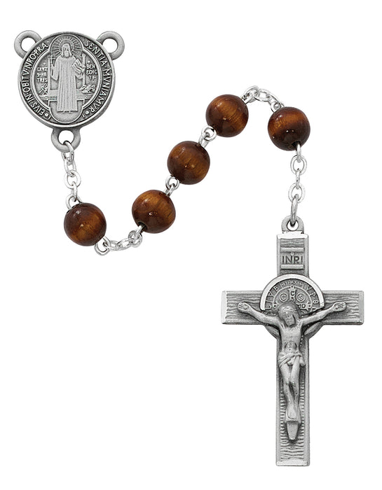 R546DF Brown Wood St Benedict Rosary Boxed - McVan