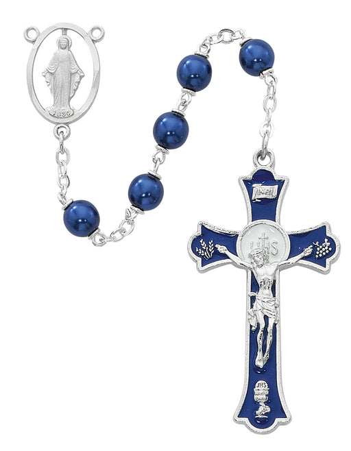 R556RF Blue Pearl Holy Mass Crucifix Rosary Boxed - McVan