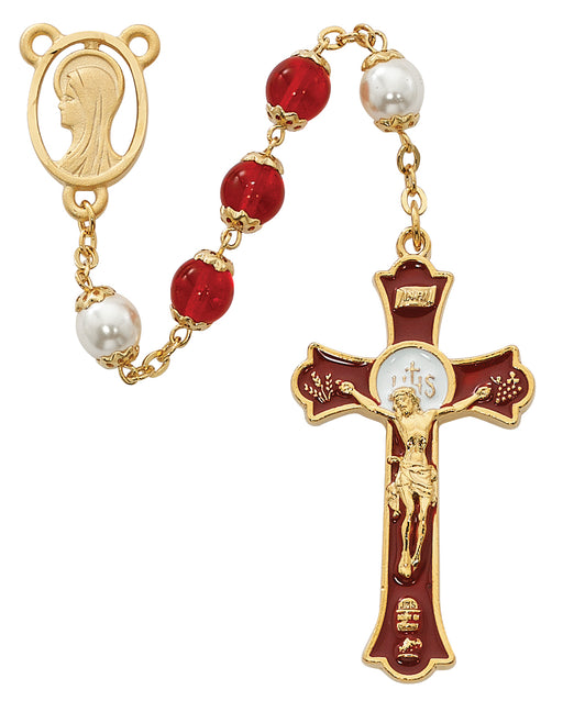 R557HF Red Holy Mass Crucifix Rosary Boxed - McVan
