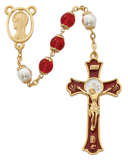 R557HF Red Holy Mass Crucifix Rosary Boxed - McVan