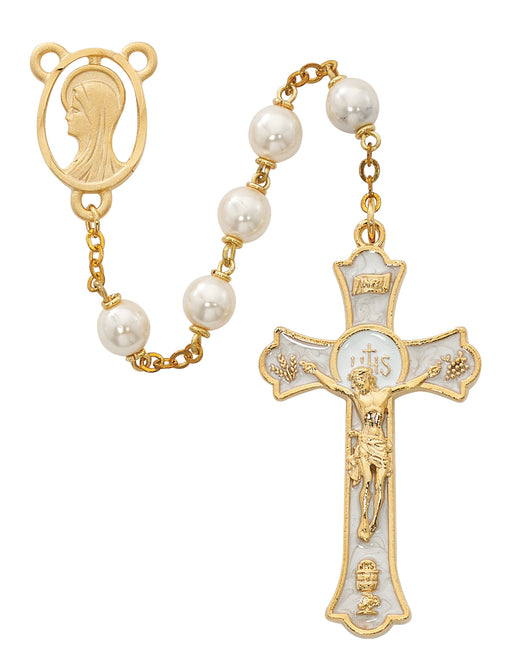 R563HF Pearl like  Holy Mass Crucifix Rosary Boxed - McVan