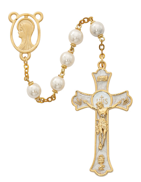 R563HF Pearl like  Holy Mass Crucifix Rosary Boxed - McVan