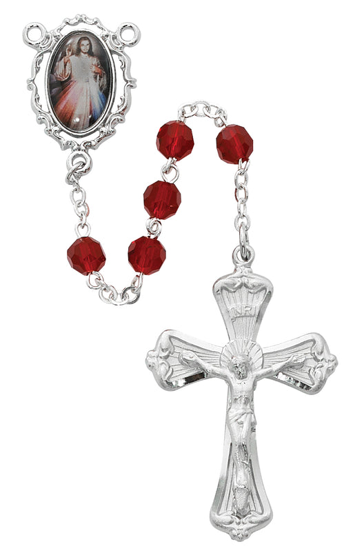 R595RF Dark Red Divine Mercy Rosary Boxed. - McVan