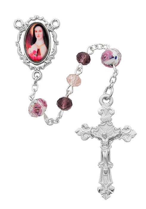 R599RF Multi Pink Crystal Therese Rosary Boxed - McVan