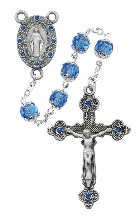 R607DF Blue Capped Glass Rosary Boxed - McVan