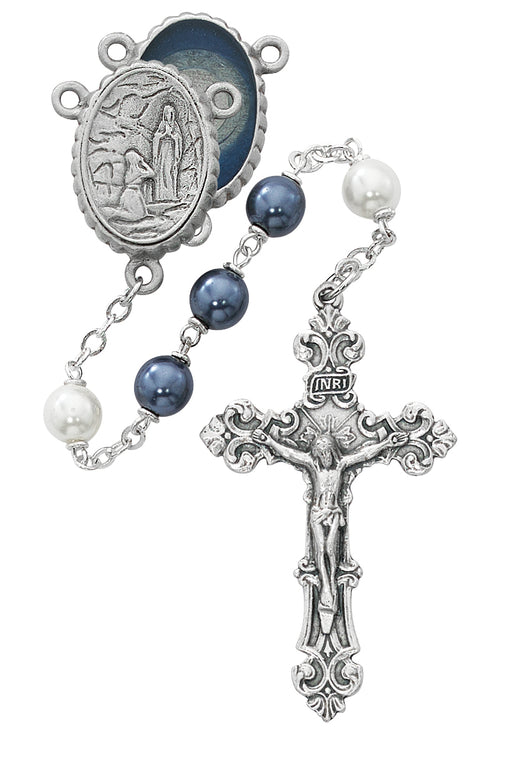 R608DF Blue and White Lourdes Rosary Boxed - McVan