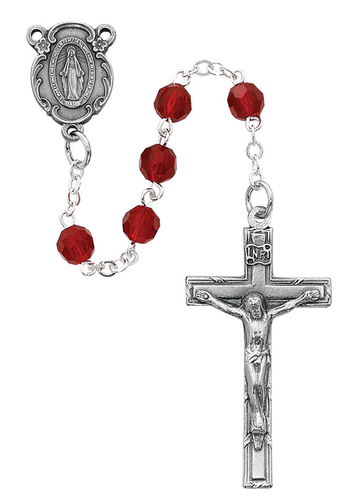 R616DF Dark Red Crystal Rosary Boxed - McVan