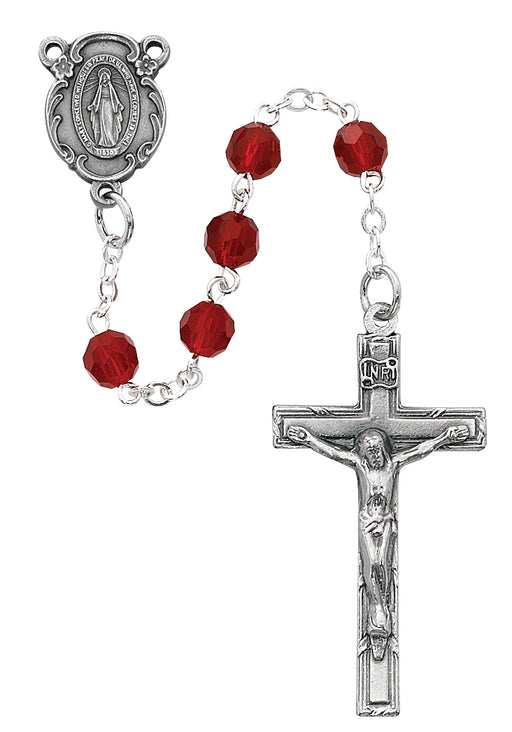 R616DF Dark Red Crystal Rosary Boxed - McVan