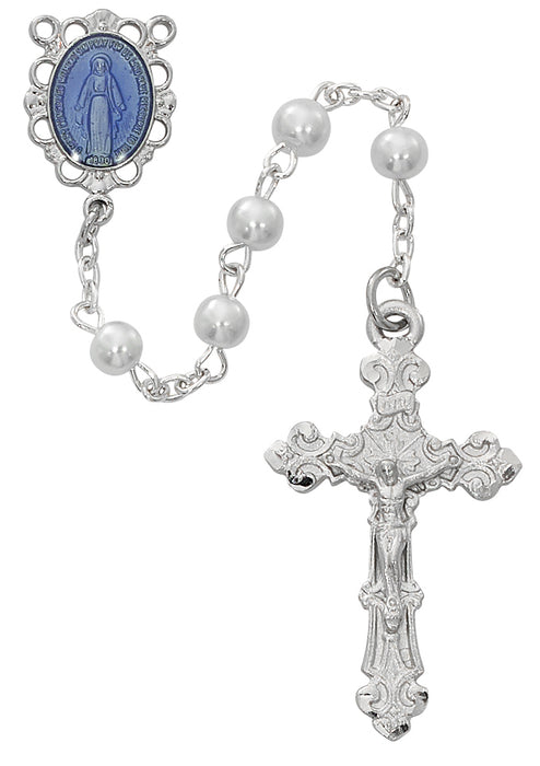 R673RF White with Blue Miraculous Rosary Boxed - McVan