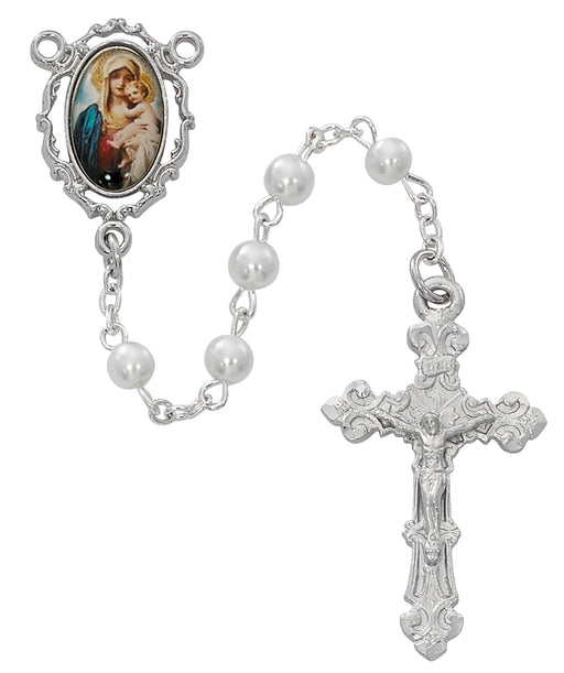 R688RF White Mother & Child Decal Rosary Boxed - McVan