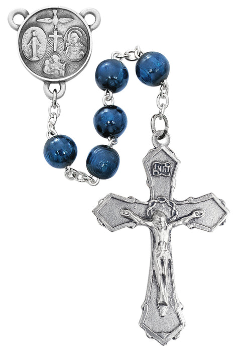 R703DF 8mm Blue Wood Rosary Boxed - McVan