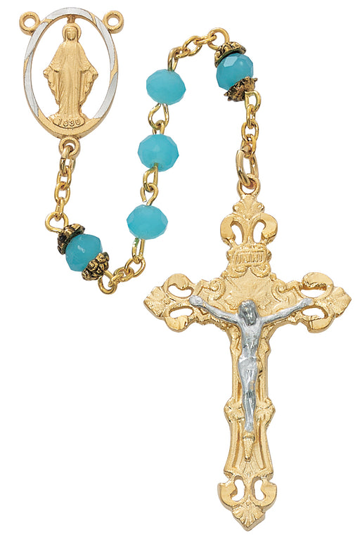 R710HF Gold Aqua Glass Rosary Boxed - McVan