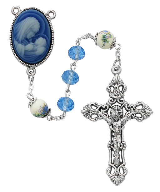 R724F Blue Crystal and Ceramic Rosary Boxed - McVan