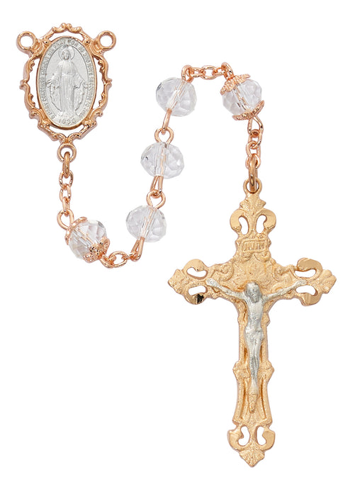 R745F Crystal Rose Gold Miraculous Rosary Boxed - McVan