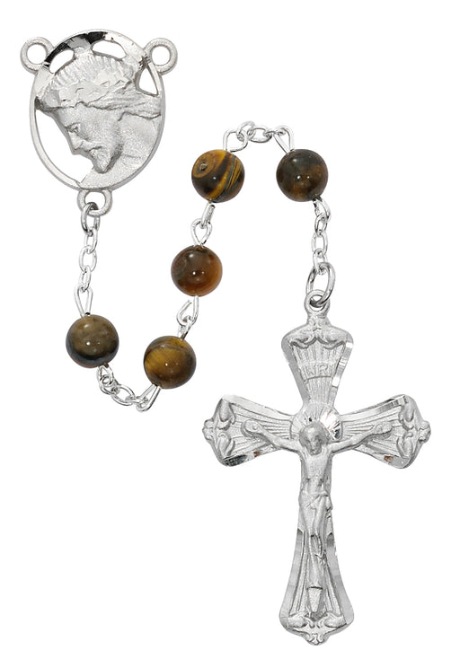 R754F Tiger Eye Head of Christ Rosary Boxed - McVan