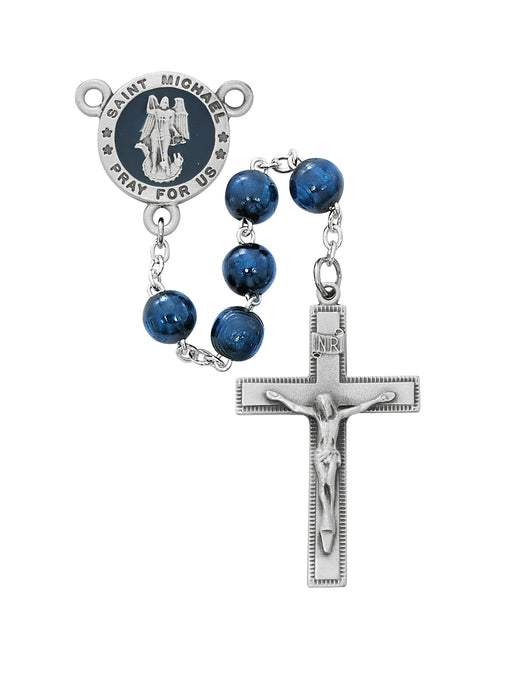 R772F Blue Wood St Michael Rosary Boxed - McVan