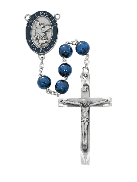 R775F Blue Wood Epoxy St Michael Rosary Boxed - McVan