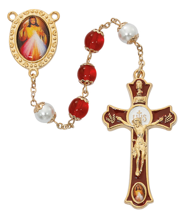 R780HF Red Divine Mercy Decal Mass Rosary Boxed - McVan