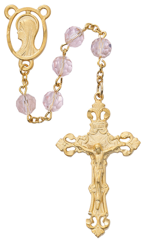 R789HF Rose Crystal Gold Rosary Boxed - McVan
